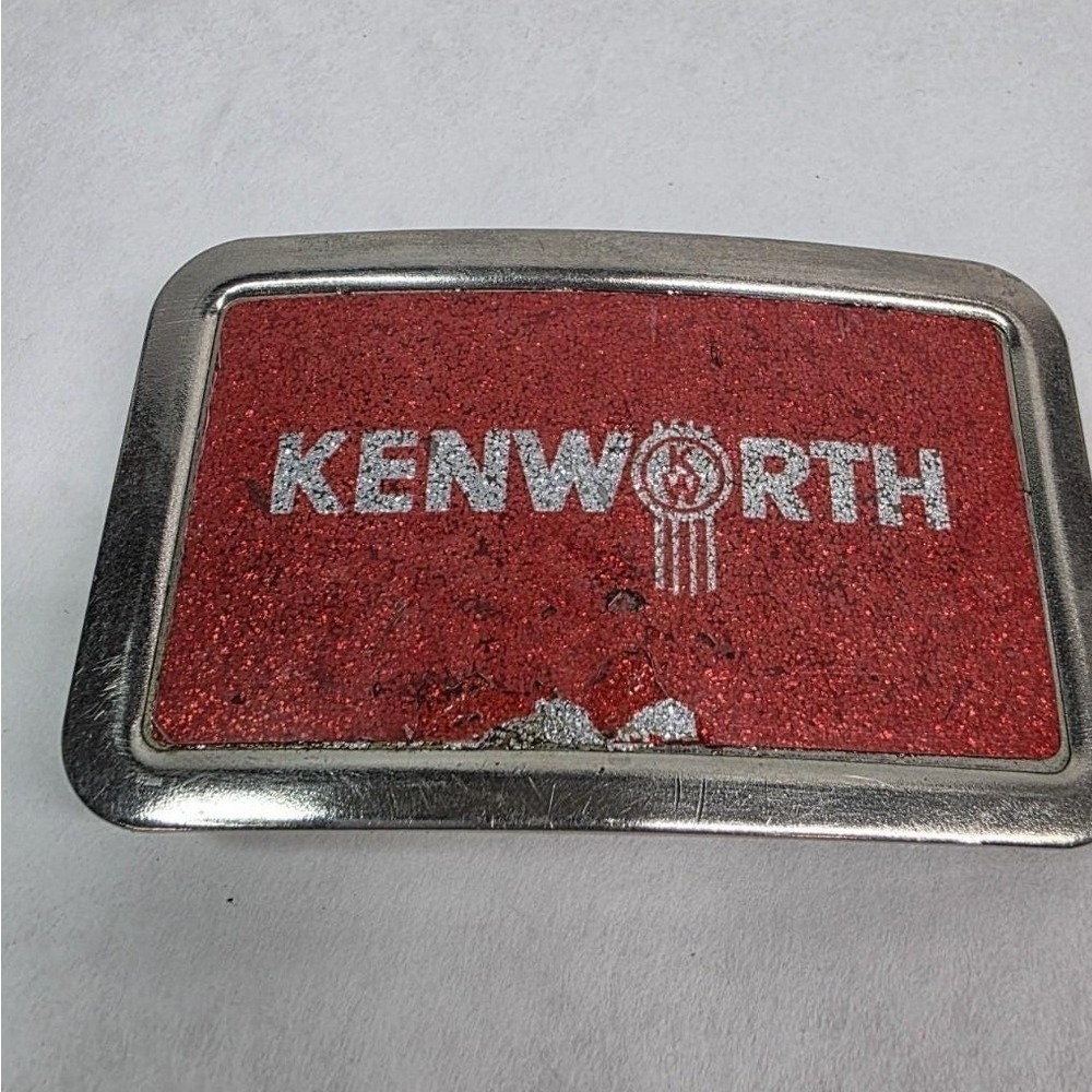 VINTAGE 1970s **KENWORTH** TRUCK COMPANY BELT‎ BUCKLE, Glitter Red